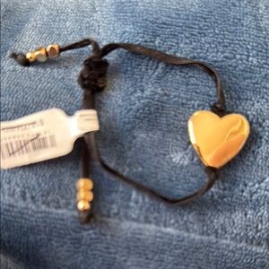 Free People Gold Heart Adjustable Bracelet with Black Cord